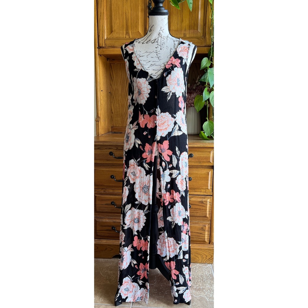 Roxy Womens Floral Button Front Maxi Vest Shirt Top Tropical Boho Sleeveless S